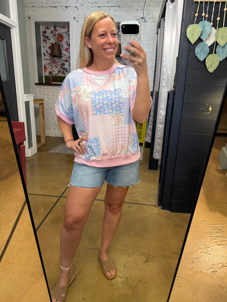 Pink Floral Patchwork Top