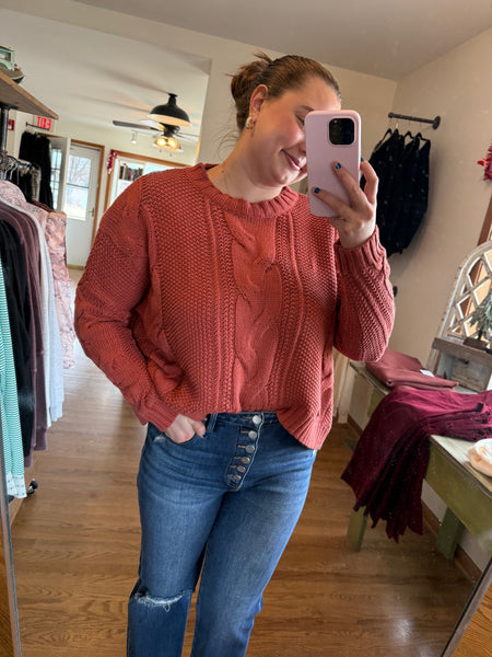 Terracotta Chunky Cable Knit Sweater