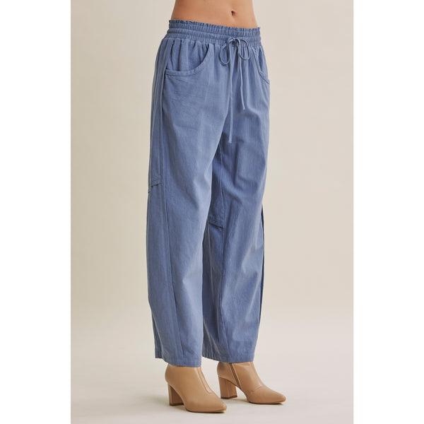 Blue Everyday Wander Textured Cotton Barrel-Leg Pants