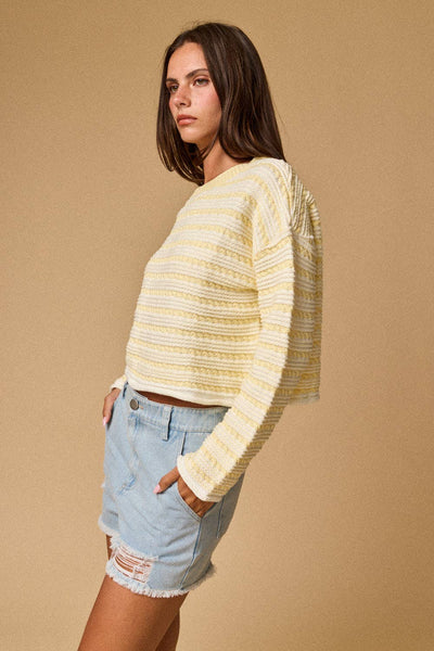 Yellow Textured Stripe Cropped Knit Top