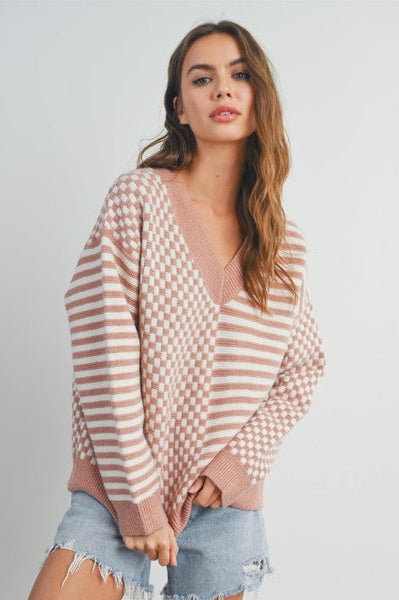 Dusty Mauve Checkered Sweater