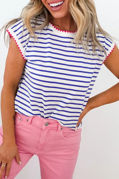 Blue Stripe Cap Sleeve Tee