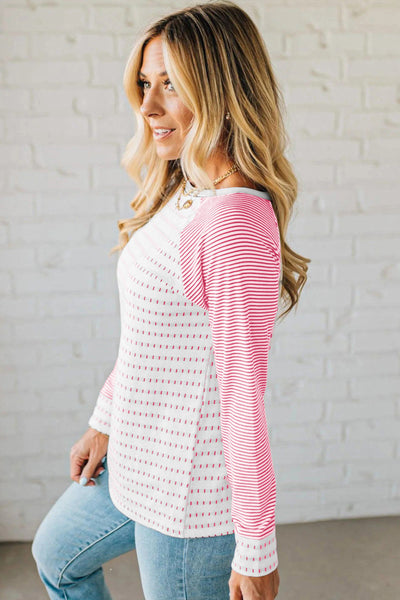 Pink Stripe Raglan Long Sleeve Tee