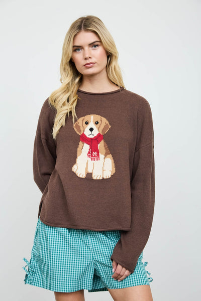 Chocolate Puppy Crewneck Pullover Sweater