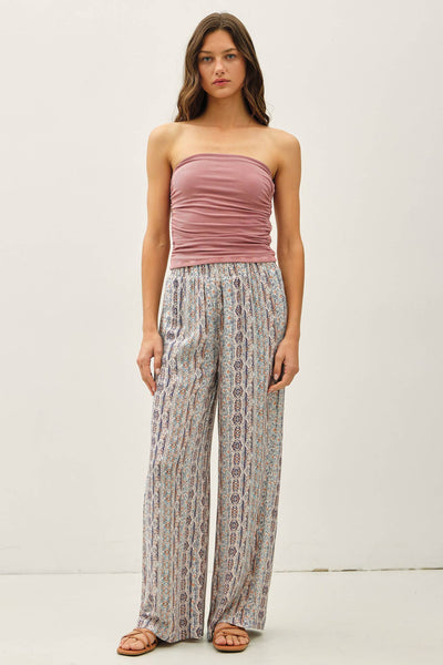 Blue Boho Printed Wide Leg Pants