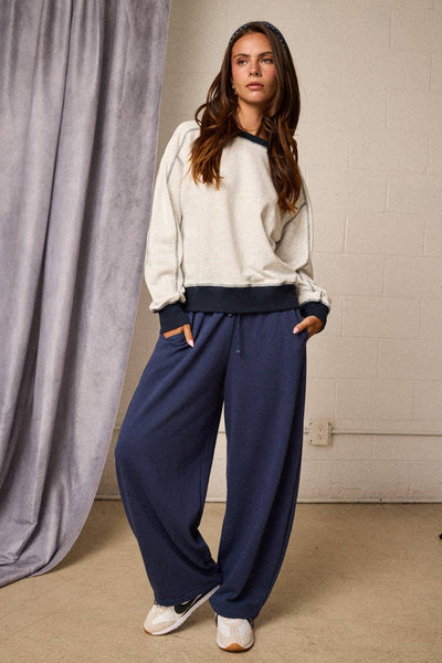 Ivory & Navy Contrast Stitch Sweatshirt