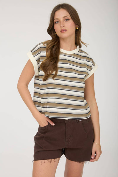 Multicolor Striped Cap Sleeve Top