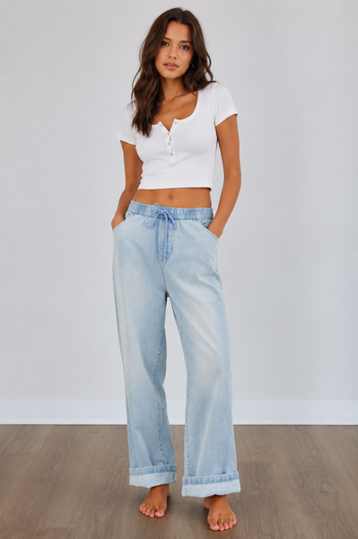 Ultra Comfy Pull-On Wide Leg Denim Pants