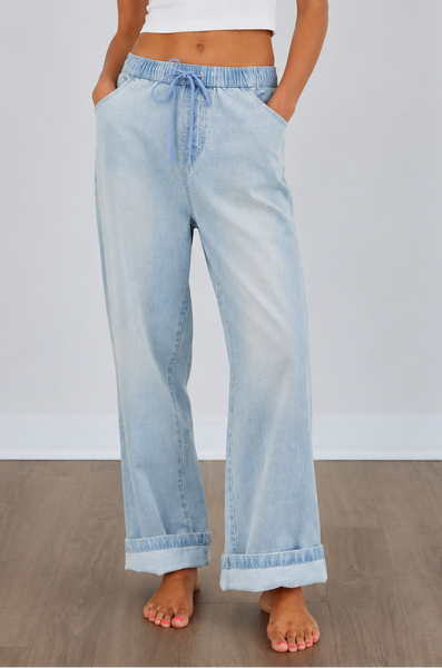 Ultra Comfy Pull-On Wide Leg Denim Pants