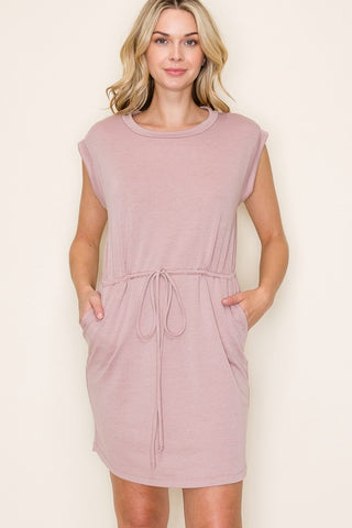 Dusty Rose Drawstring Dress