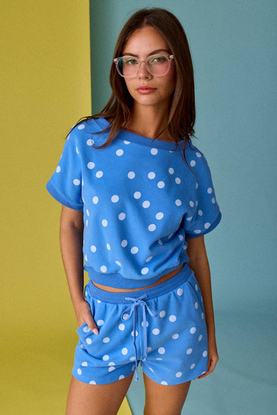Blue Polka Dot Short Sleeve Top & Shorts Set
