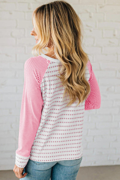 Pink Stripe Raglan Long Sleeve Tee