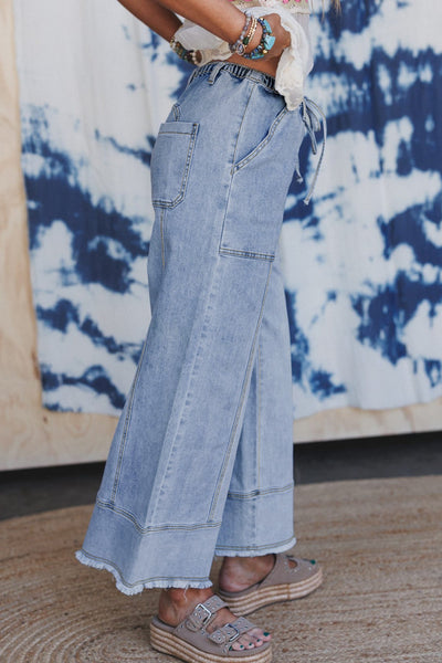 Trouser Wide Leg Drawstring Denim Pants
