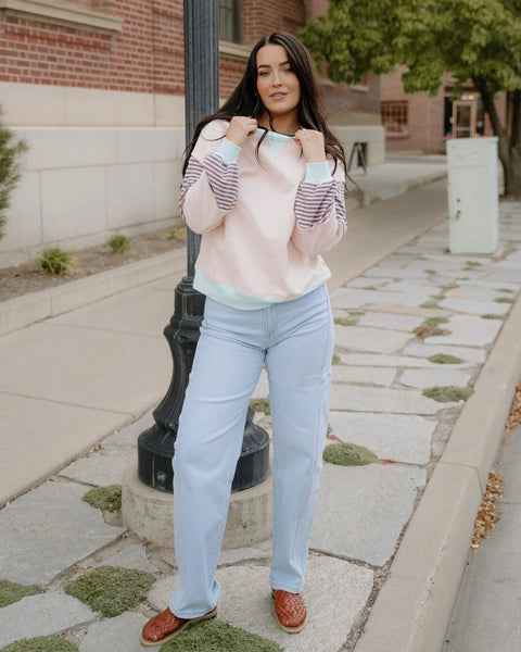 Pink & Mint Stripe Color-Block Top