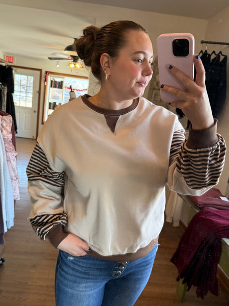 Oatmeal & Taupe Striped Color-Block Top
