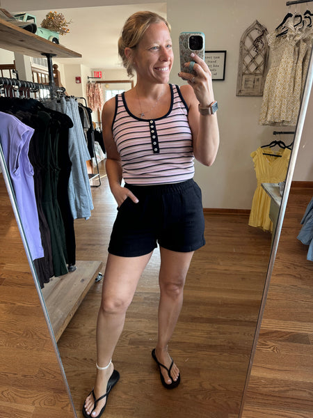 Pink Stripe Button Tank