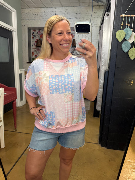 Pink Floral Patchwork Top