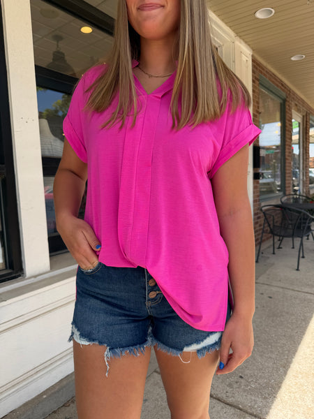 Paradise Pink Wrinkle-Free Pleated Lizzy Blouse
