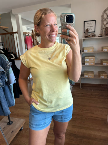 Butter Yellow Lace Sleeve Tee
