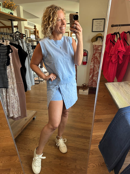Sky Blue Mineral Wash Skort Set