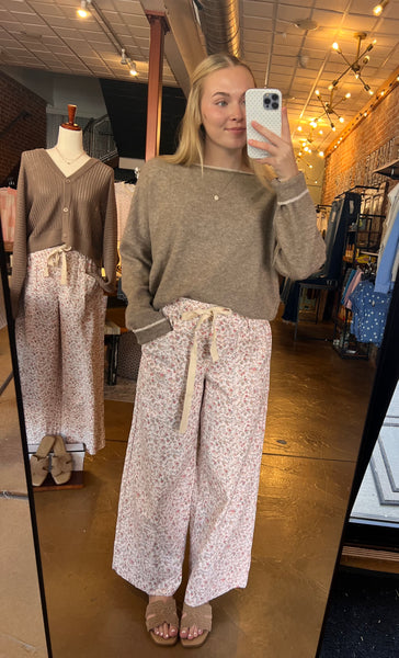 Latte & Ivory Boat Neck Soft Knit Sweater
