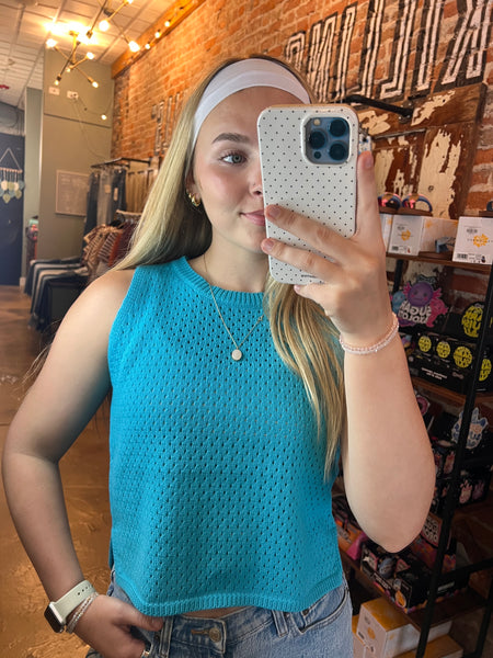 Teal Sleeveless Pointelle Knit Top