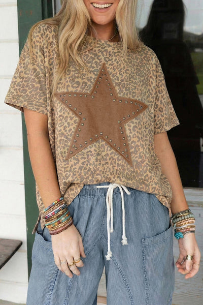 Mocha Rustic Star Leopard Tee