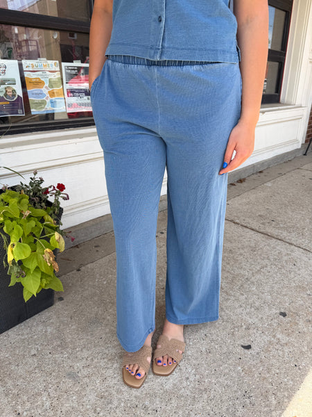 Dark Denim Elastic Waist Wide Leg Lounge Pants