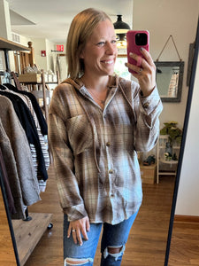 Caffe Latte Plaid Hooded Flannel