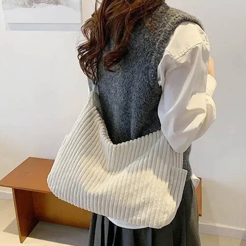 Corduroy Quilted Shoulder Tote Bag - More Colors!