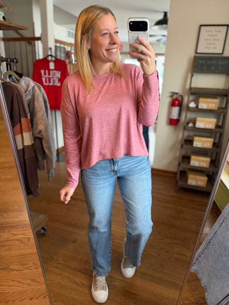 Garnet Red Brushed Hacci Long Sleeve Top