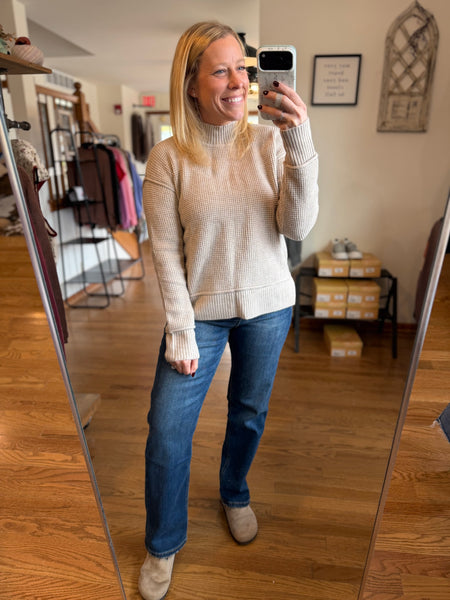 Gray Waffle Knit Mockneck Sweater