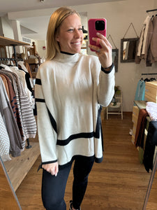 Oatmeal & Black Mockneck Sweater Poncho