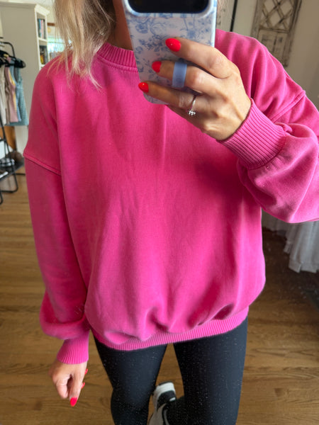 Hot Pink Fleece Oversized Pullover