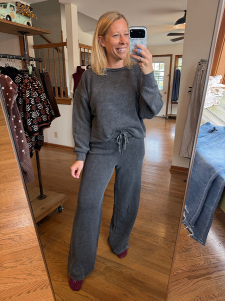 Black Vintage Wash Wide Leg Pants