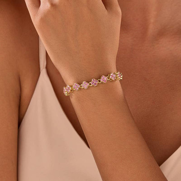Dainty Gold-Tone Quatrefoil Crystal Bracelet - More Colors!