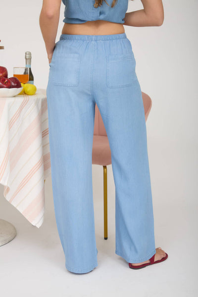 Chambray Wide Leg Drawstring Pants