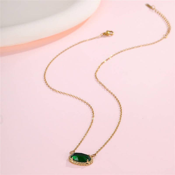 Oval Gemstone Charm Pendant Necklace - More Colors!