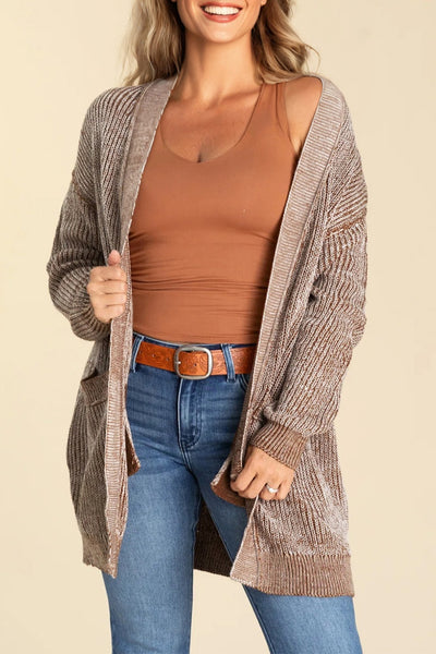Camel Open Knit Cardigan with Pockets