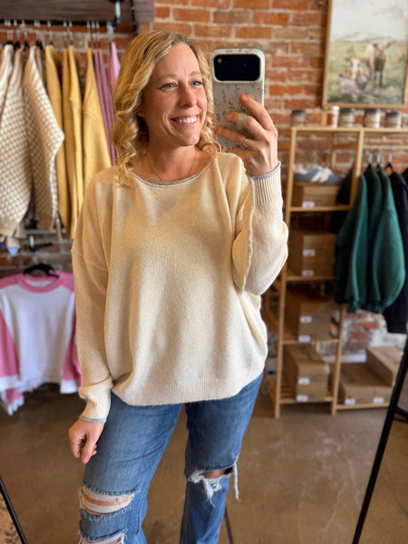 Cream Relaxed Soft Knit Boatneck Sweater