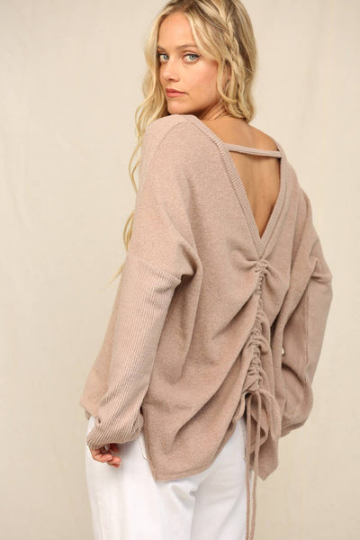 Taupe Cloud Jersey Ruched Back Top