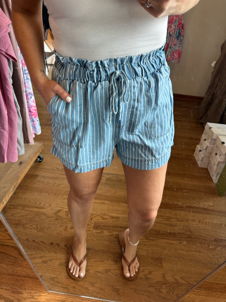 Blue Chambray Stripe Shorts