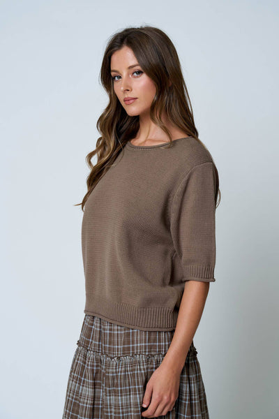 Mocha Half Sleeve Sweater Knit Top