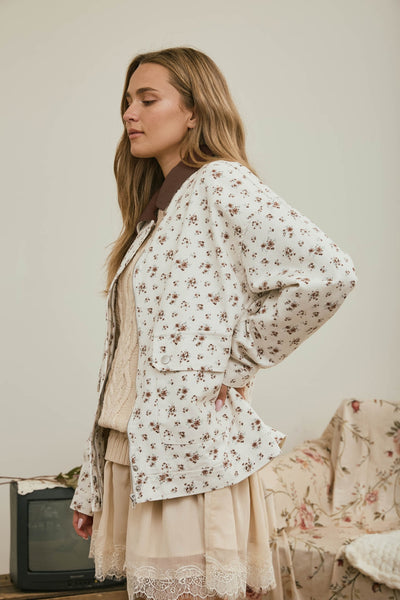 Ivory Floral Corduroy Jacket