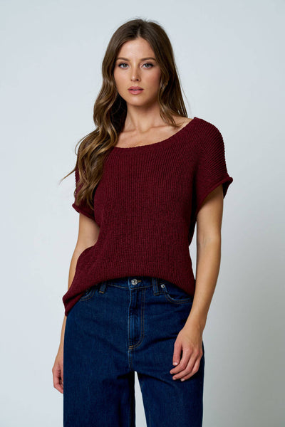 Burgundy Relaxed Sweater Knit Top