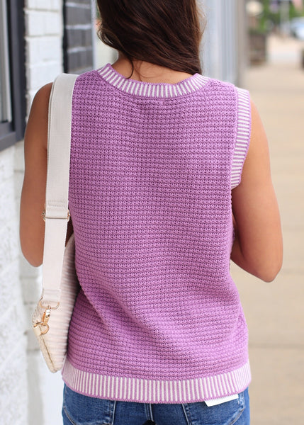 Orchid Waffle Sleeveless Sweater Top