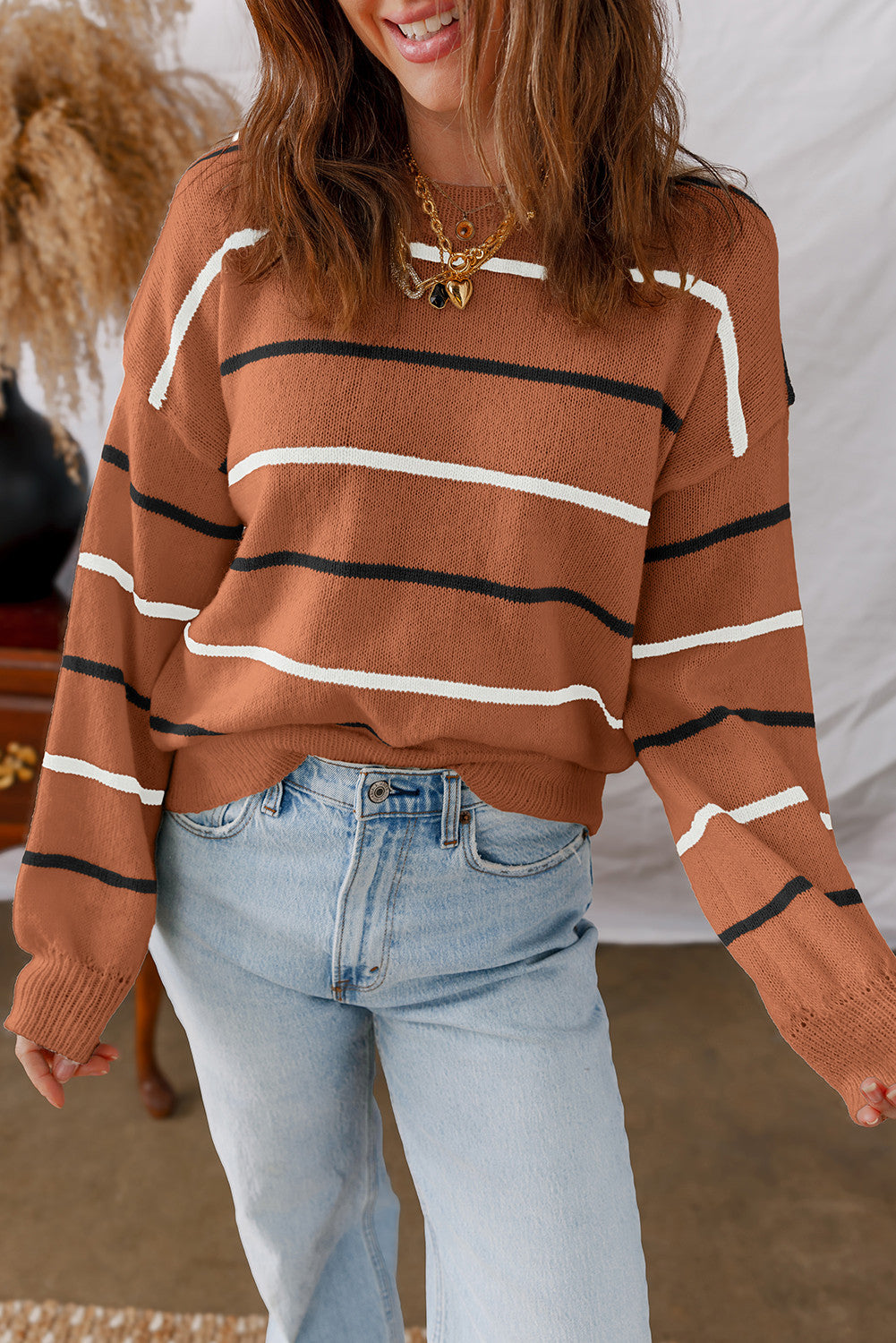 Chestnut & Black Stripe Sweater