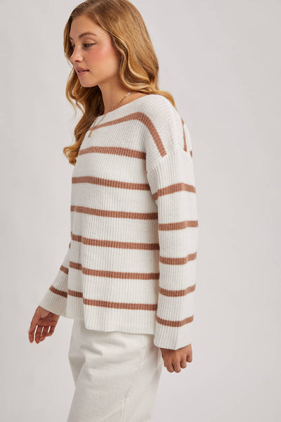 Ivory & Cocoa Striped Ribbed Pullover