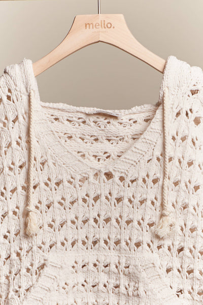 Ivory Hooded Crochet Sweater