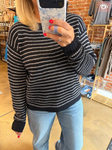 Navy Striped Waffle Knit Sweater